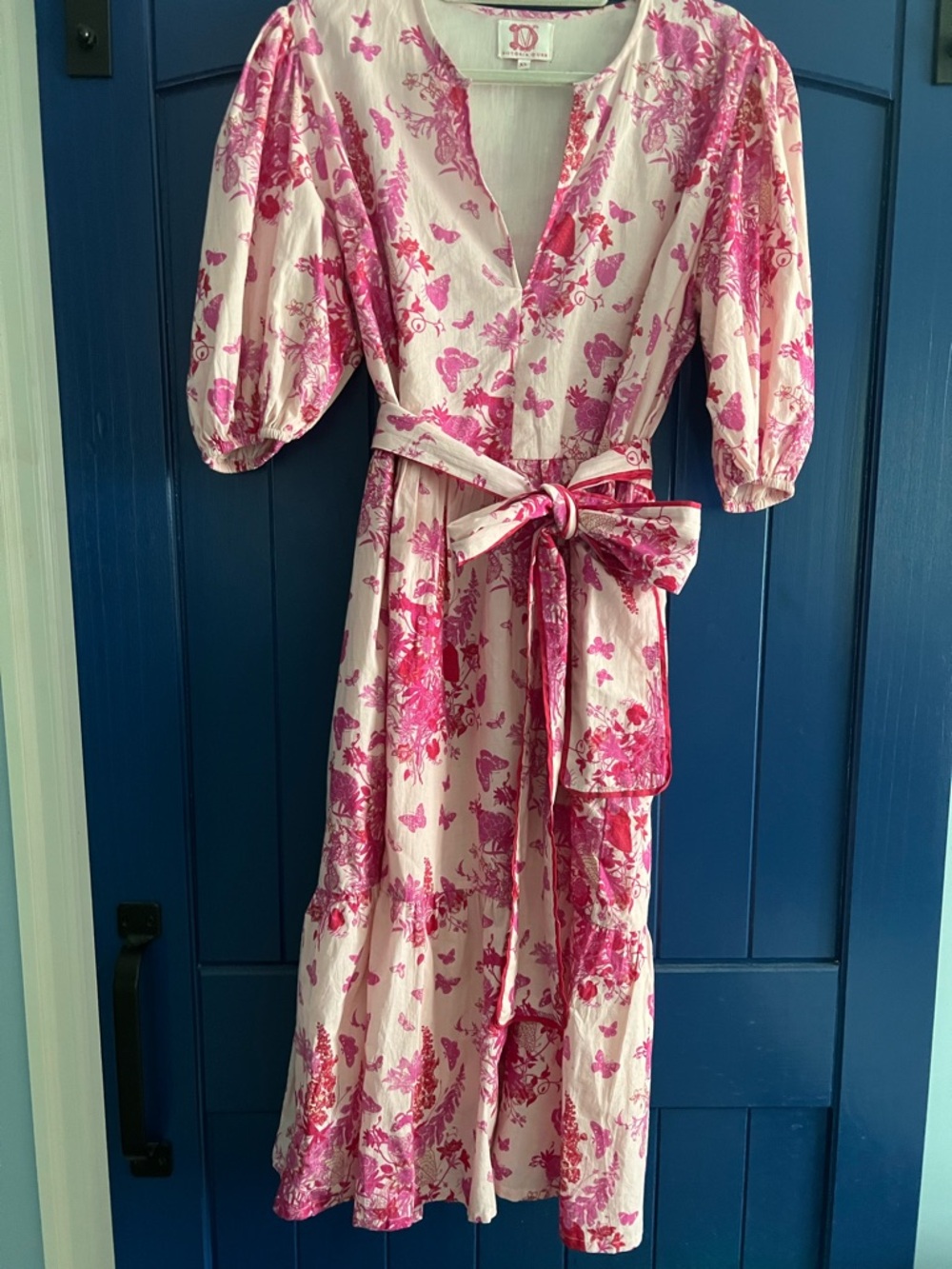 Victoria Dunn Pink Floral Tie-Waist Midi Dress